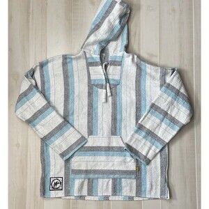 Vintage Molina Baja Mexican Hoodie Poncho-Men's XXL Grey Teal White